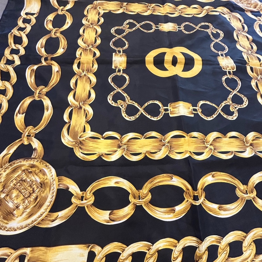 Black and Gold Chain Print Scarf - Picture 7 of 10